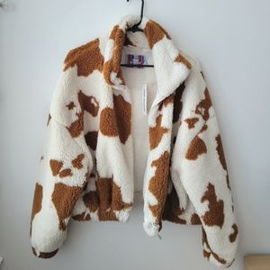 NWT Urban Outfitters cow print sherpa jacket